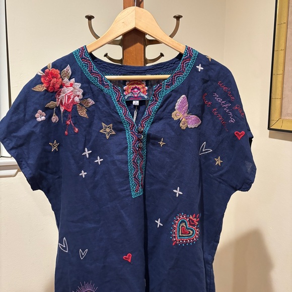 Johnny Was Embroidered Linen Monroe Tunic Shift Dress M - Picture 4 of 12
